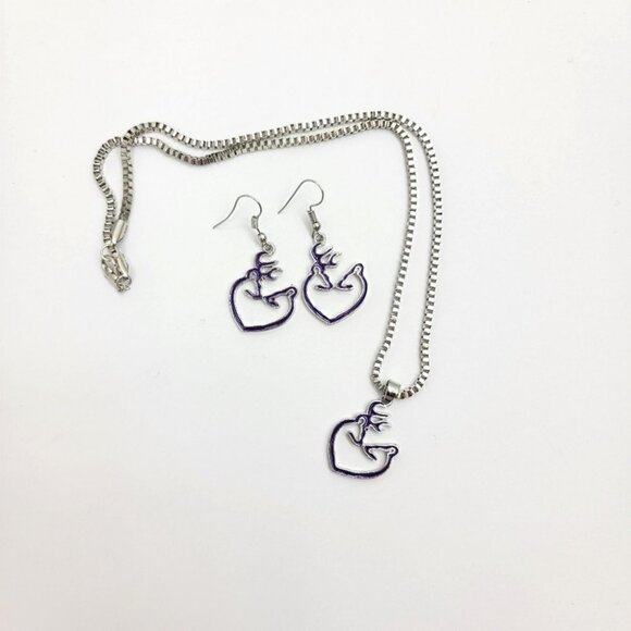 3/$20 Womens Necklace Drop Earrings Set Silver Plated Deer Pendant Purple Farm - Picture 5 of 10